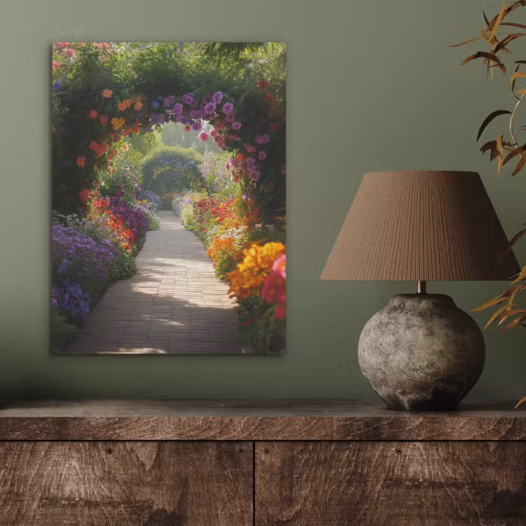 Doorkijk - Pad - Bloemen - Struik - Kleurrijk PET vilt klein -sfeer2