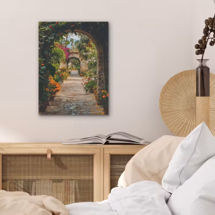 Doorkijk - Bloemen - Poort - Stenen PET vilt klein -sfeer3