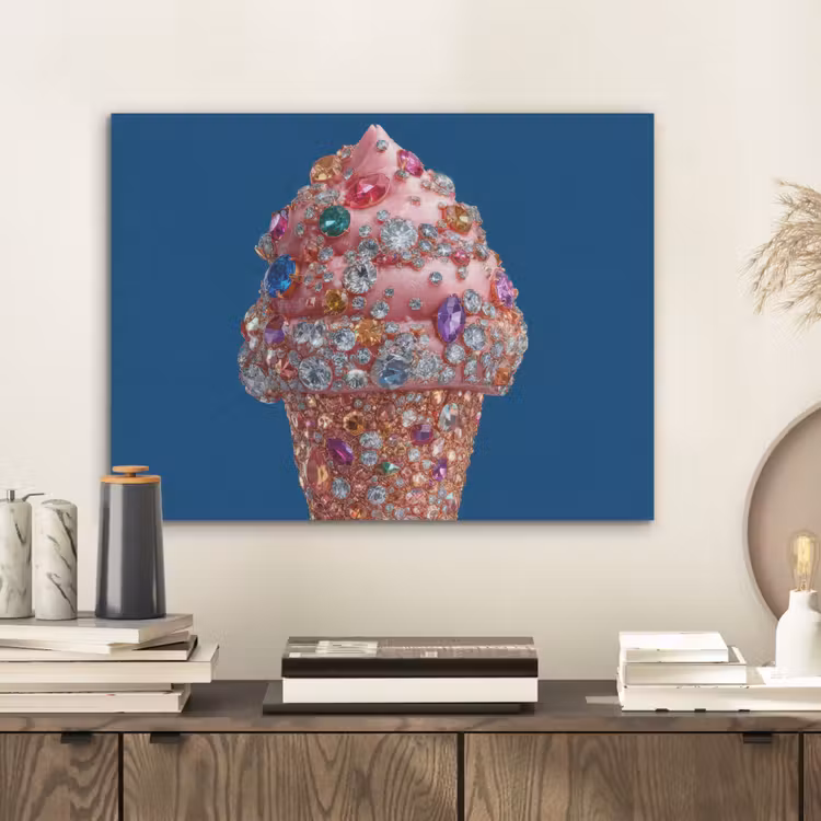 Ijsje - Hoorntje - Steentjes - Blauw PET vilt klein -sfeer1