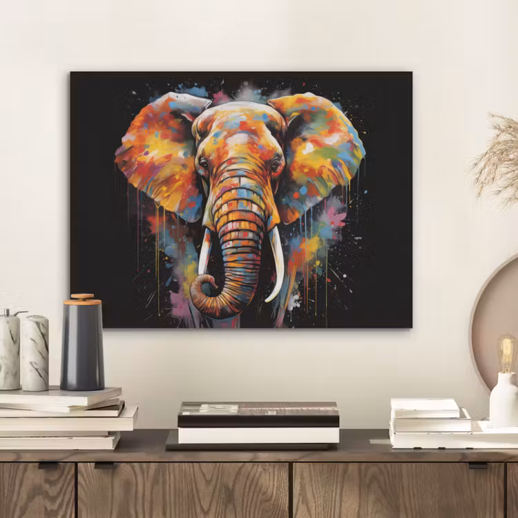 Olifant - Graffiti - Zwart - Dieren - Kleuren PET vilt klein -sfeer1