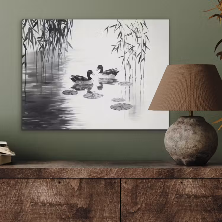 Eenden - Waterlelies - Riet - Zwart PET vilt klein -sfeer2