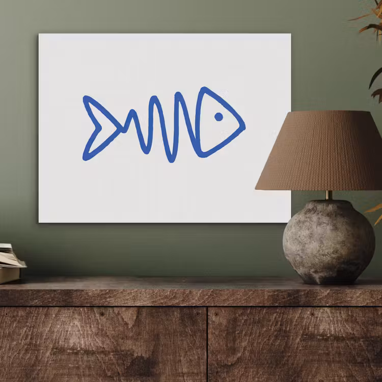 Vis - Minimalistisch - Blauw - Lijn PET vilt klein -sfeer2
