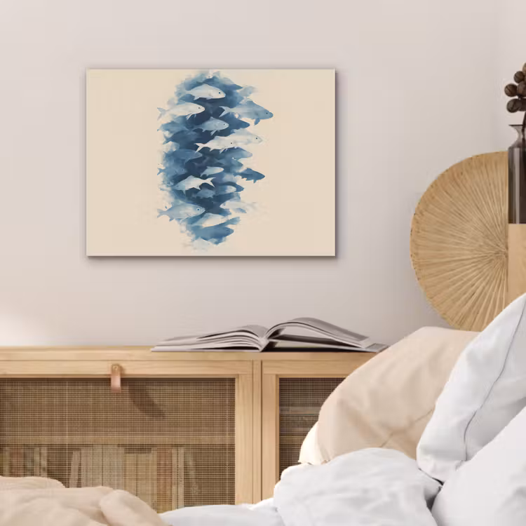Vissen - Minimalistisch - Blauw PET vilt klein -sfeer3