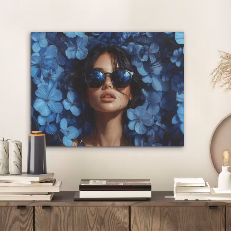 Vrouw - Blauw - Bloemen - Vlinders - Natuur PET vilt klein -sfeer1