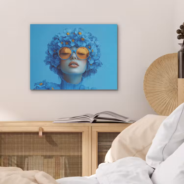 Vrouw - Bloem - Blauw - Modern - Bril - Portret PET vilt klein -sfeer3