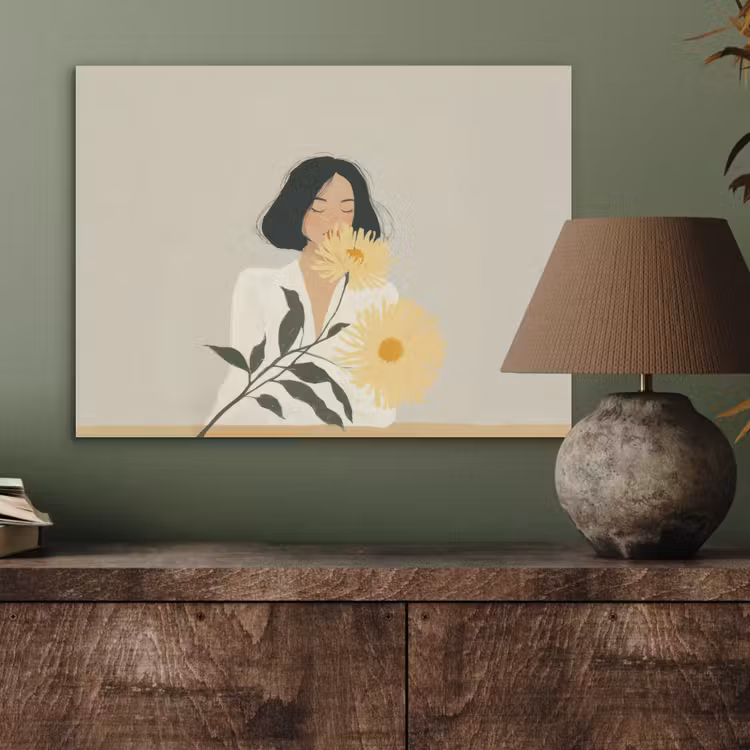 Vrouw - Bloem - Geel - Minimalistisch PET vilt klein -sfeer2