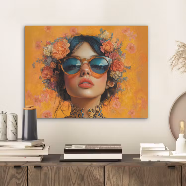 Vrouw - Bloemen - Aesthetic - Oranje PET vilt klein -sfeer1