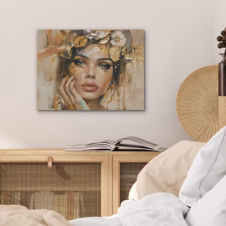 Vrouw - Bloemen - Goud - Portret PET vilt klein -sfeer3