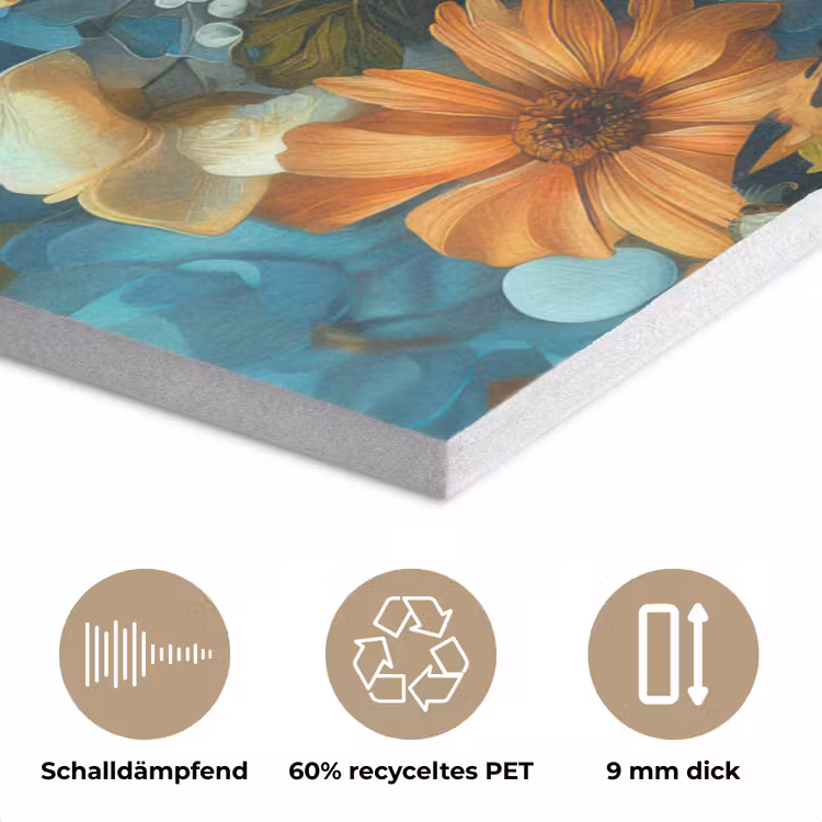 Vrouw - Bloemen - Oranje - Blauw - Modern PET vilt klein -closeup_DE
