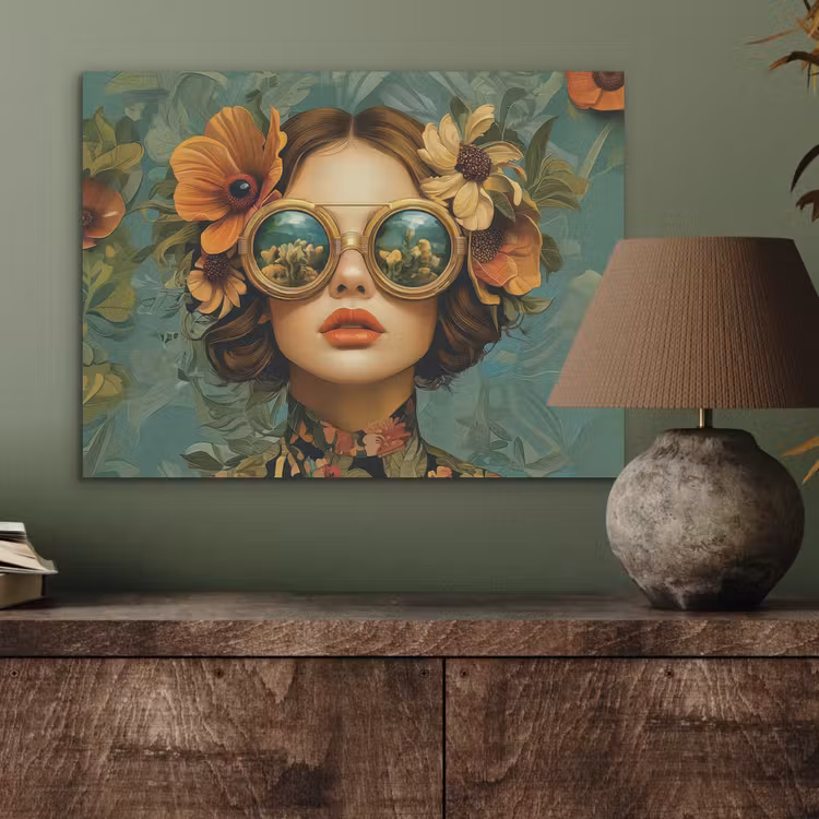Vrouw - Bloemen - Vlinders - Natuur - Vintage PET vilt klein -sfeer2