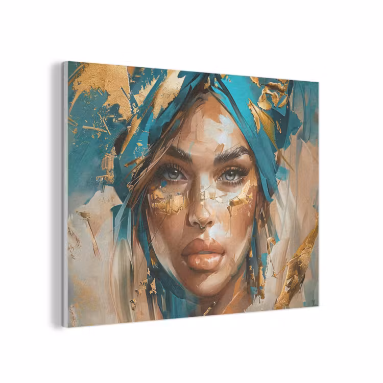 Vrouw - Portret - Goud - Luxe - Blauw PET vilt klein -3d