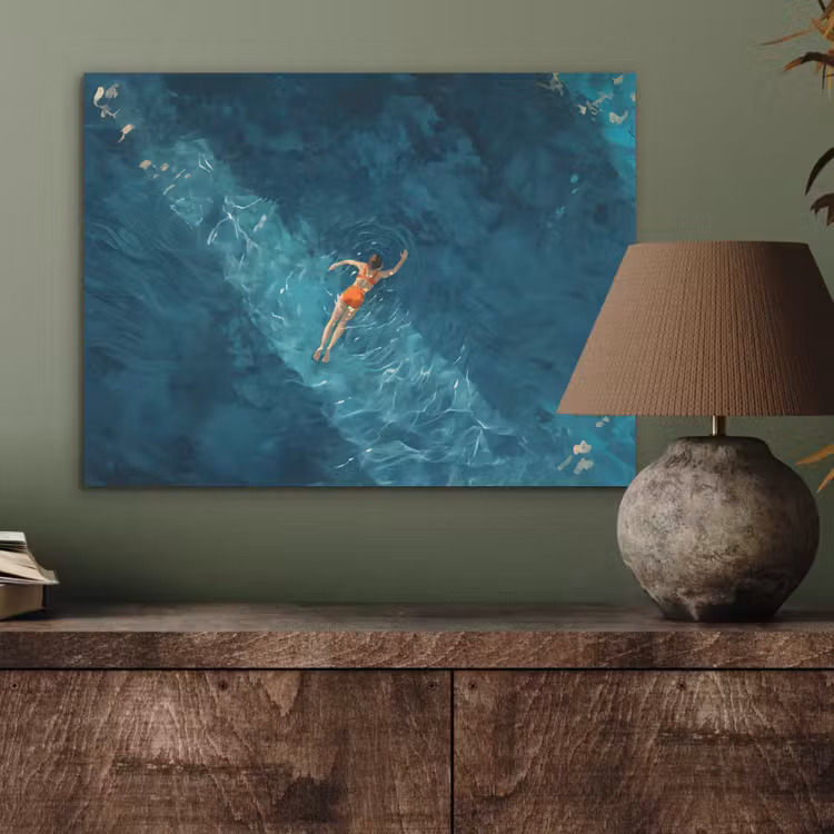 Vrouw - Water - Bikini - Oranje PET vilt klein -sfeer2