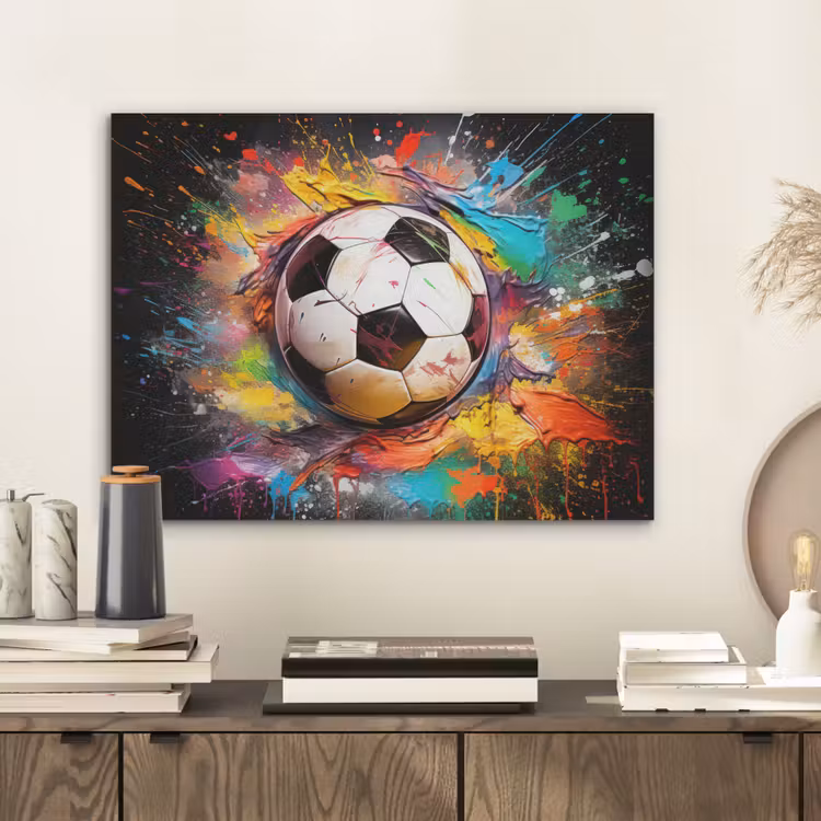 Voetbal - Verf - Kleuren - Zwart - Wit PET vilt klein -sfeer1