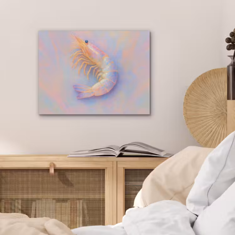Garnaal - Subtiele structuur - Blauw - Roze PET vilt klein -sfeer3