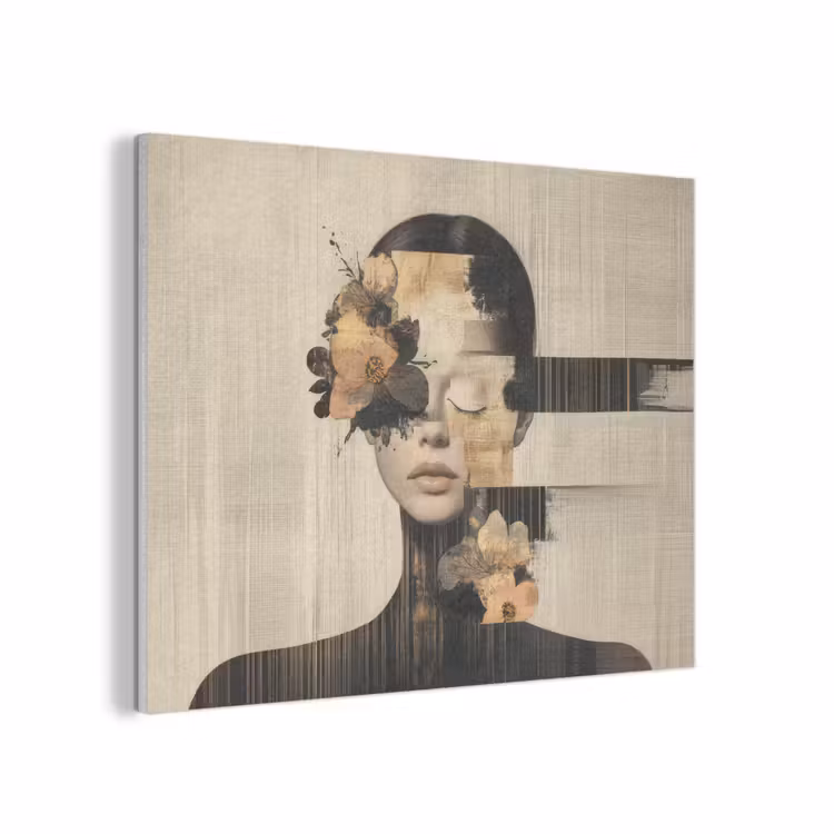 Gezicht - Bloemen - Zwart - Vrouw PET vilt klein -3d