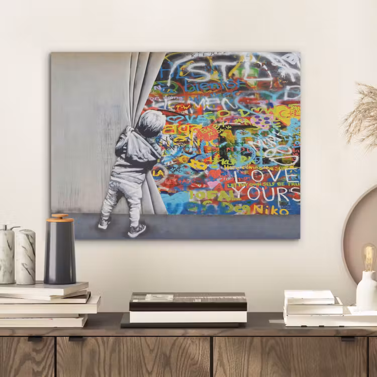 Graffiti - Illusie - Jongen - Street art PET vilt klein -sfeer1