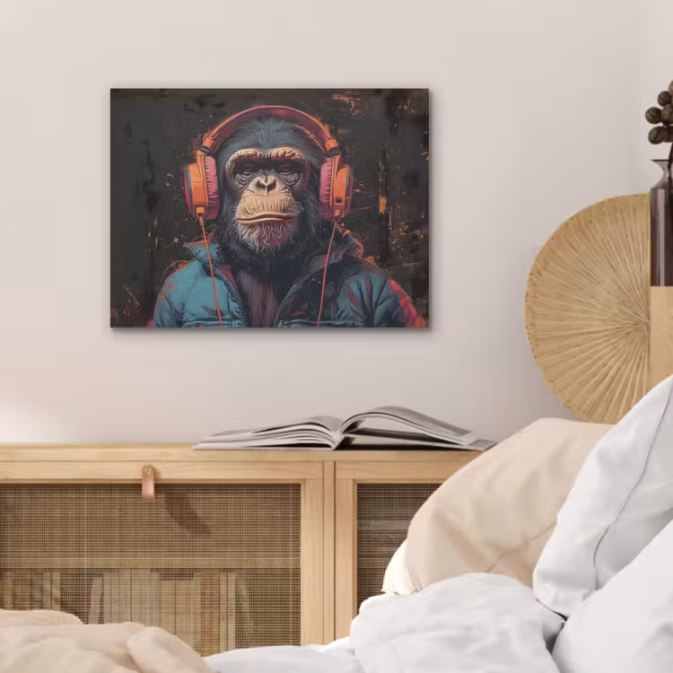 Graffiti - Chimpansee - Koptelefoon - Aap PET vilt klein -sfeer3