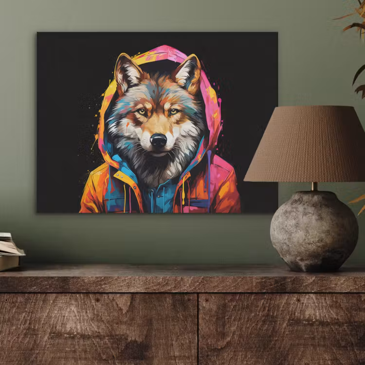 Graffiti - Wolf - Jas - Zwart PET vilt klein -sfeer2