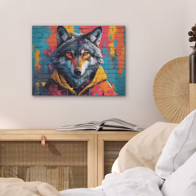 Graffiti - Wolf - Street art - Blauw PET vilt klein -sfeer3