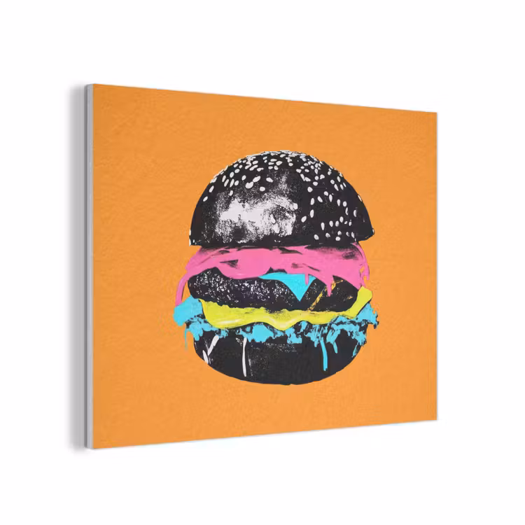 Hamburger - Oranje - Neon - popart PET vilt klein -3d