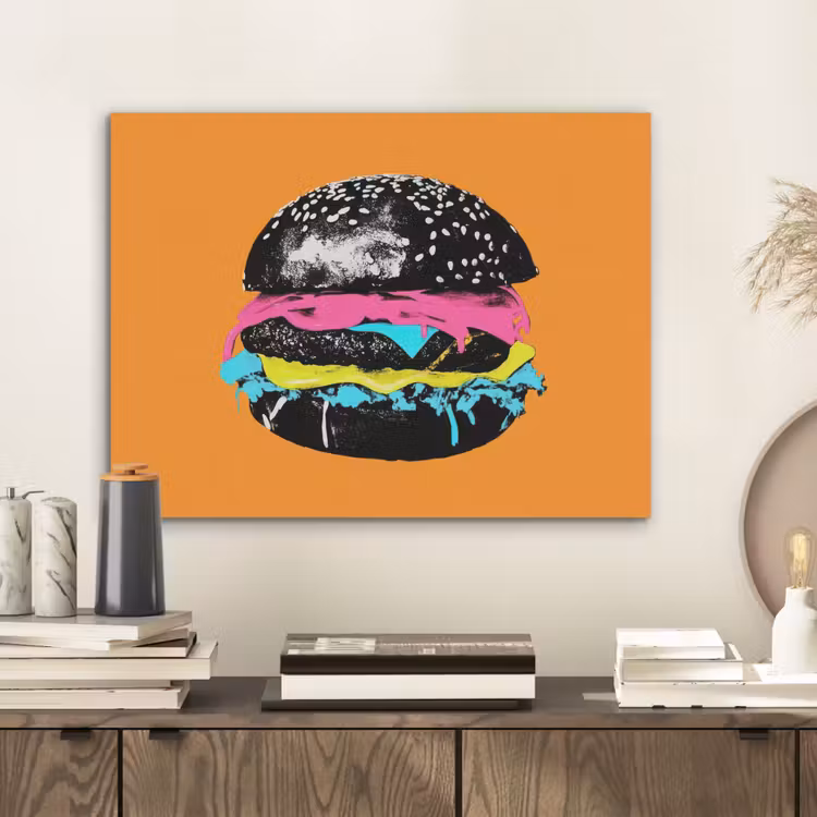 Hamburger - Oranje - Neon - popart PET vilt klein -sfeer1
