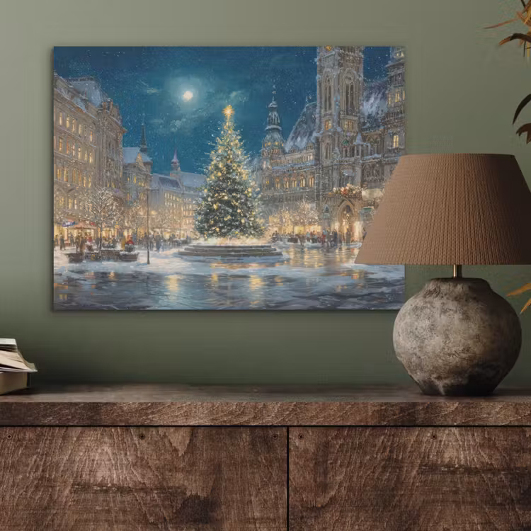Kerstnacht - Stadsplein - Meerkleurig PET vilt klein -sfeer2