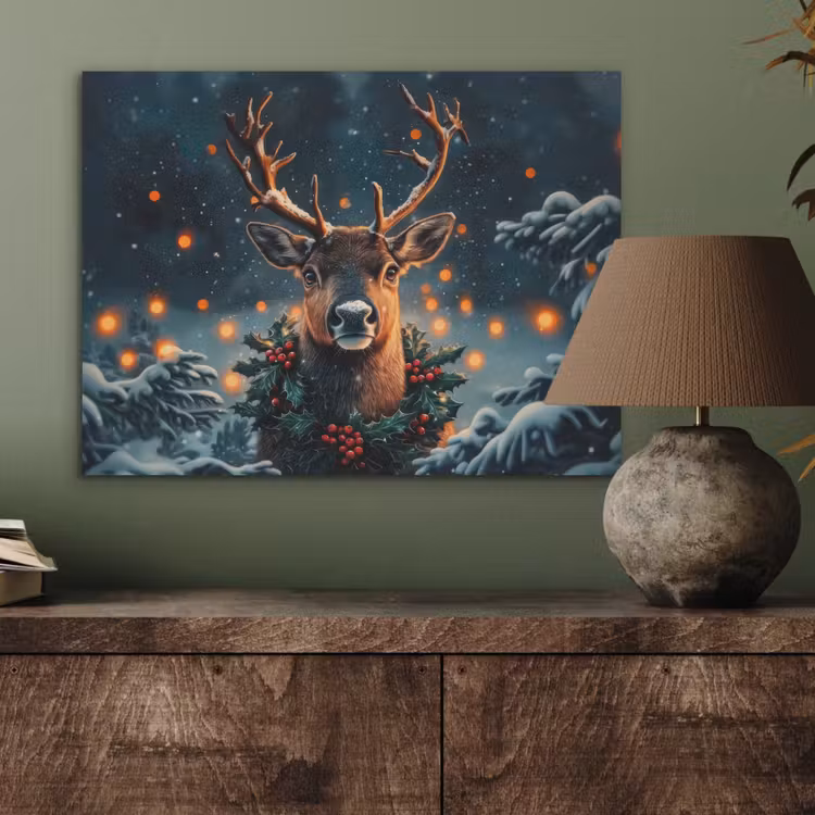 Hert - Kerst - Winter - Sneeuw - Kerstkrans PET vilt klein -sfeer2
