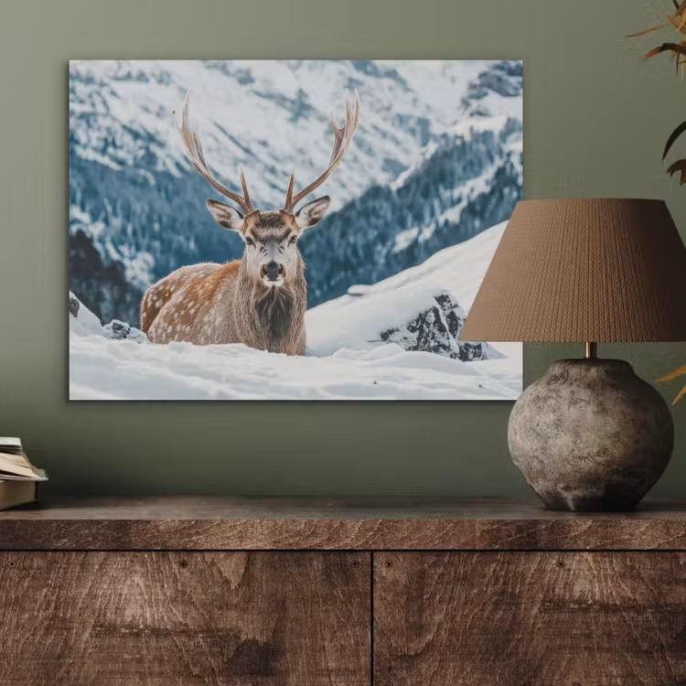 Hert - Landschap - Winter - Natuur - Dieren - Bergen PET vilt klein -sfeer2