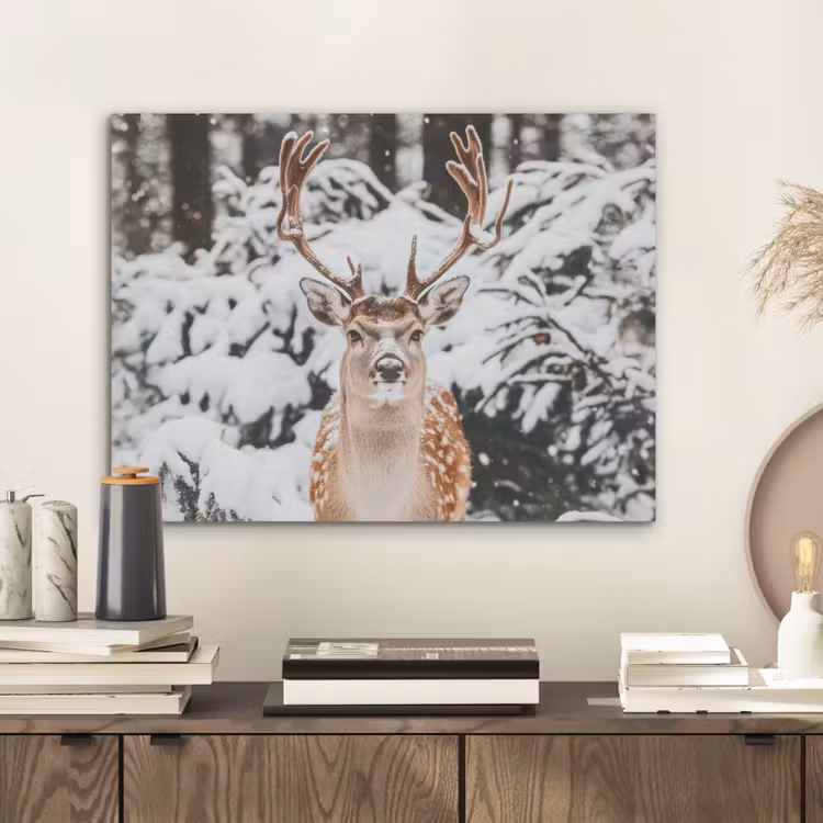 Hert - Sneeuw - Winter - Bos - Dieren PET vilt klein -sfeer1