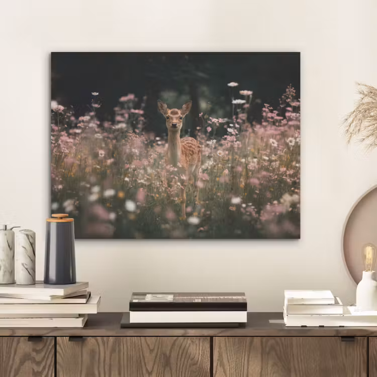 Hert - Wilde bloemen - Bos PET vilt klein -sfeer1