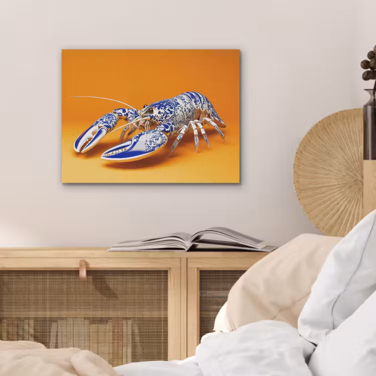 Kreeft - Delftsblauw - Schild - Stoer - Oranje PET vilt klein -sfeer3