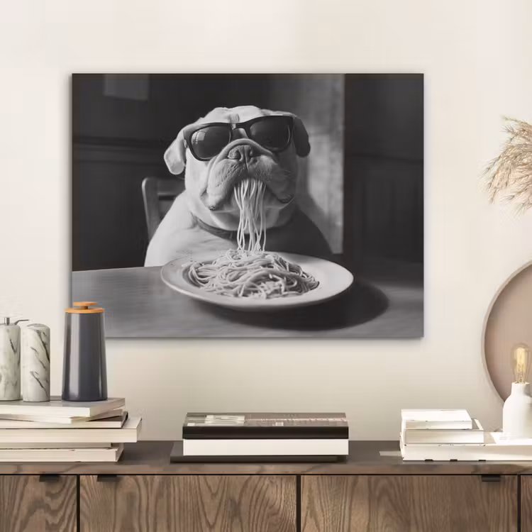 Hond - Bulldog - Pasta - Bril - Stoer - Dieren PET vilt klein -sfeer1