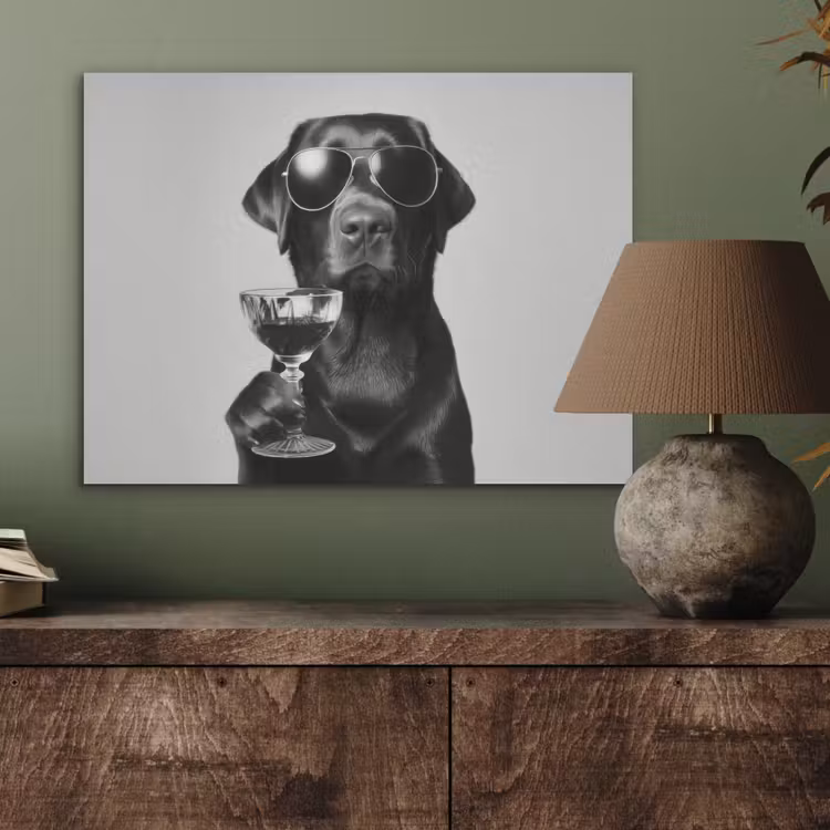 Hond - Zwart - Wijnglas - Zonnebril PET vilt klein -sfeer2