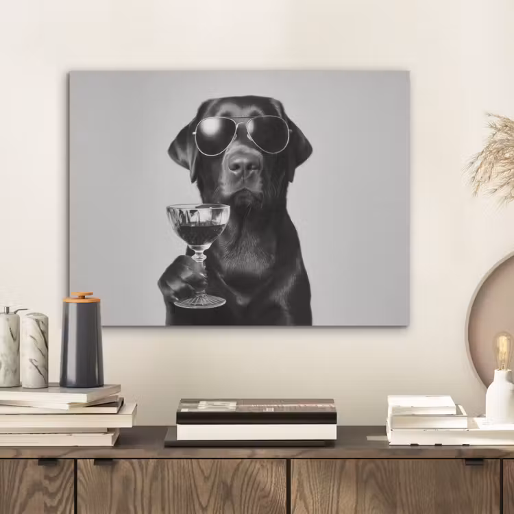 Hond - Zwart - Wijnglas - Zonnebril PET vilt klein -sfeer1