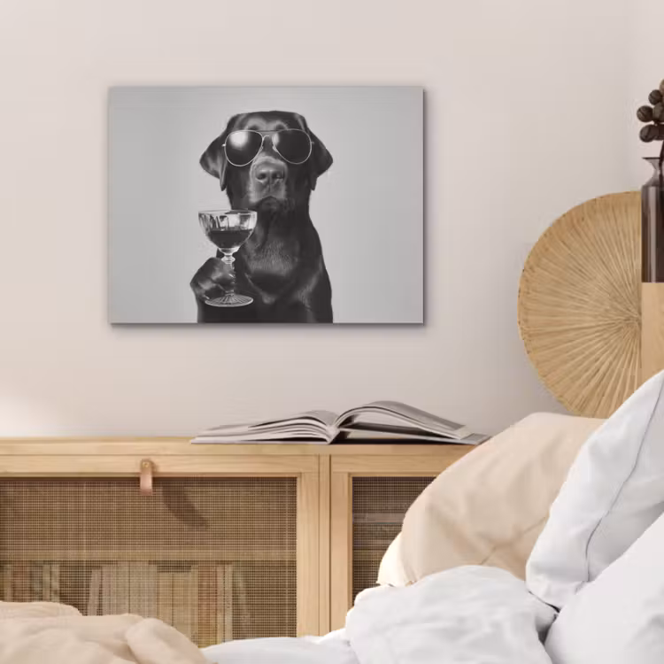 Hond - Zwart - Wijnglas - Zonnebril PET vilt klein -sfeer3