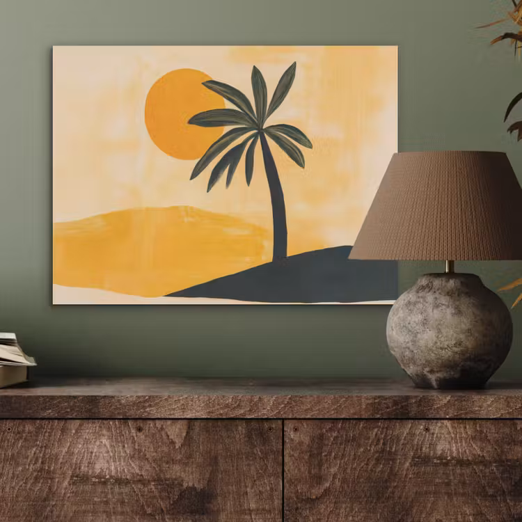 Illustratie - Palmboom - Zon - Heuvels PET vilt klein -sfeer2