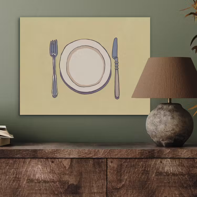 Illustratie - Bord - Bestek - Beige PET vilt klein -sfeer2