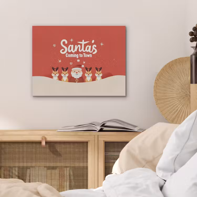 Illustratie - Kerstman - Rendieren - Rood PET vilt klein -sfeer3