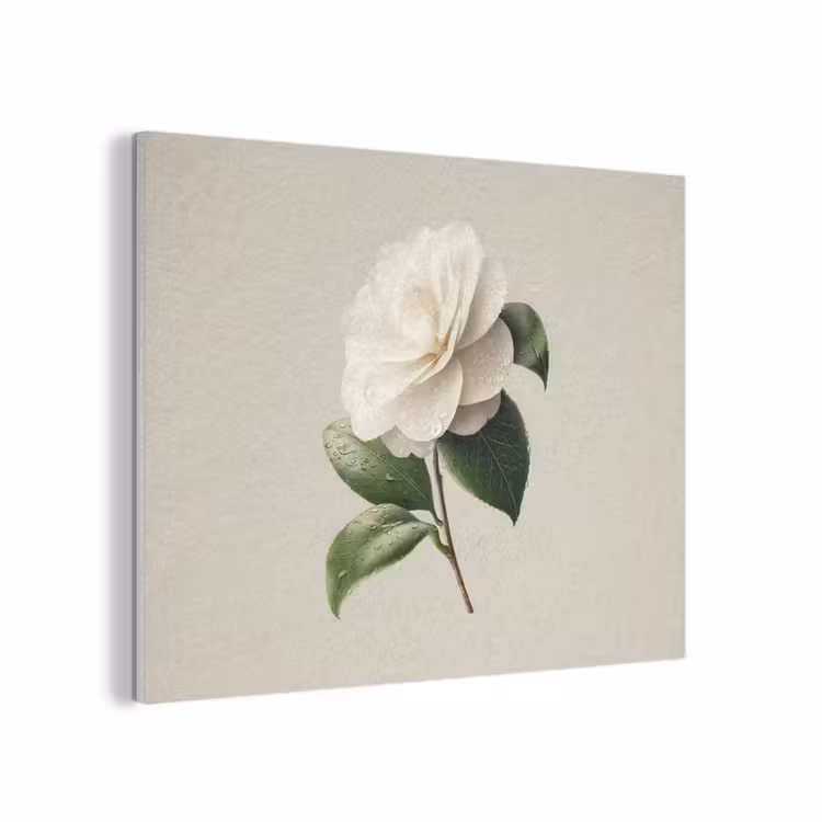 Cameliabloem - Wit - Groen PET vilt klein -3d