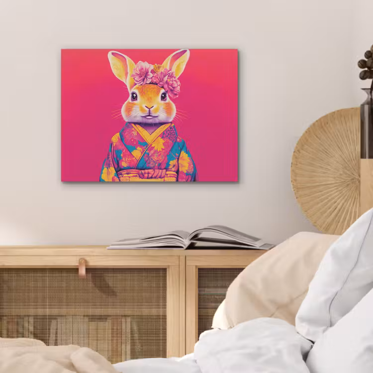 Konijn - Bloemen - Kleurrijk - Kimono PET vilt klein -sfeer3