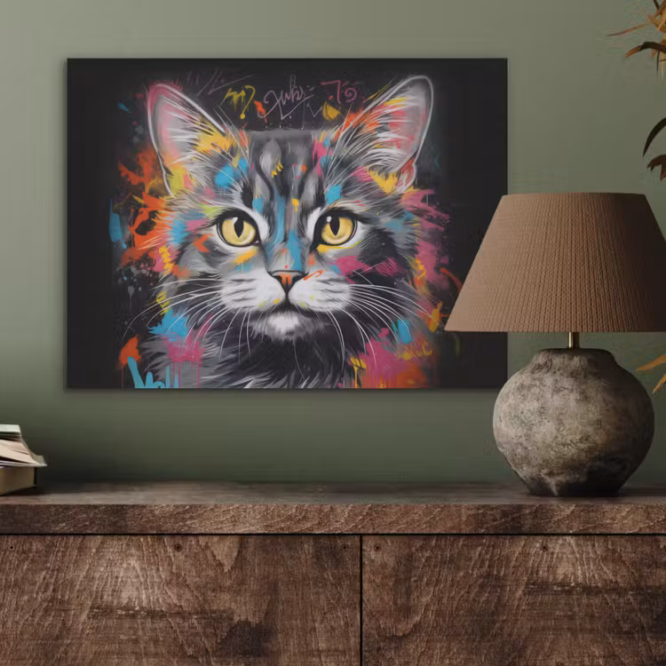 Kat - Graffiti - Dieren - Kleuren - Grijs PET vilt klein -sfeer2