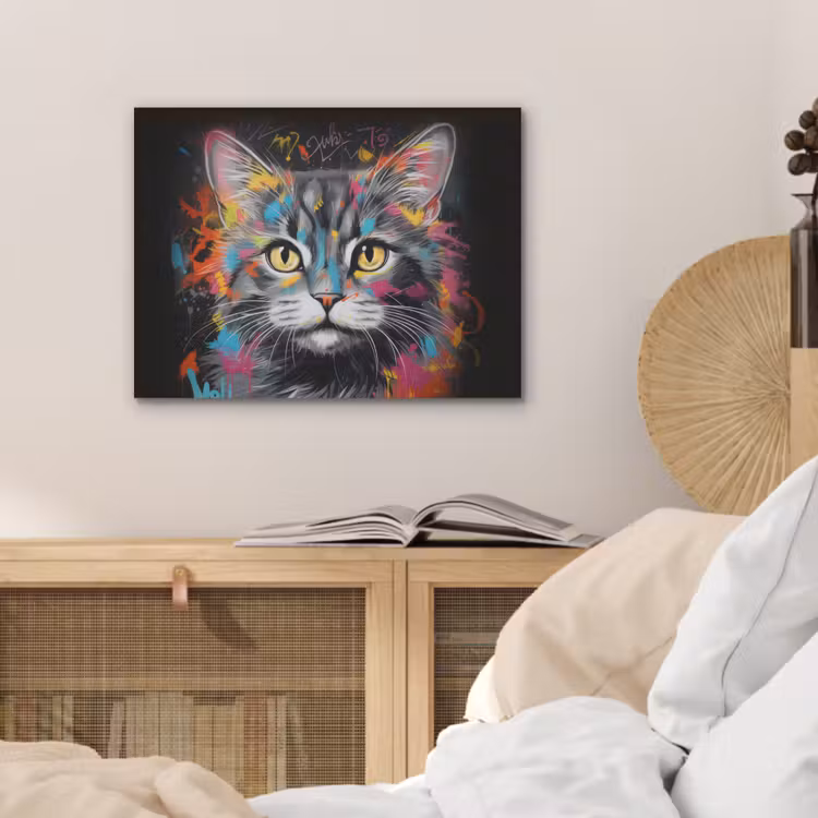 Kat - Graffiti - Dieren - Kleuren - Grijs PET vilt klein -sfeer3