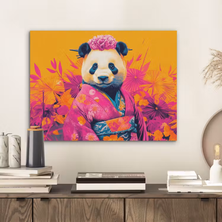 Kimono - Roze - Panda - Bloemenkroon PET vilt klein -sfeer1