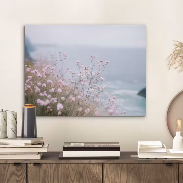 Klif - Bloemen - Zee - Roze PET vilt klein -sfeer1