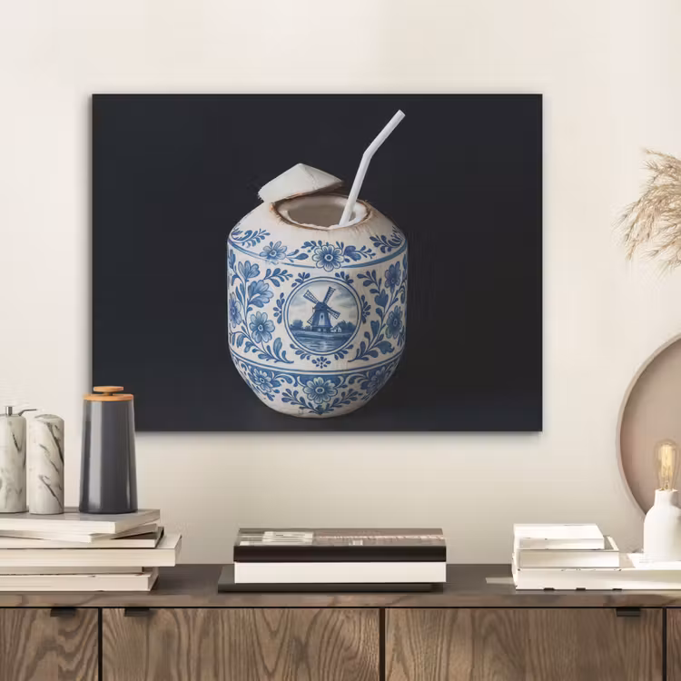 Kokosnoot - Eten - Delfts blauw - Drinken PET vilt klein -sfeer1
