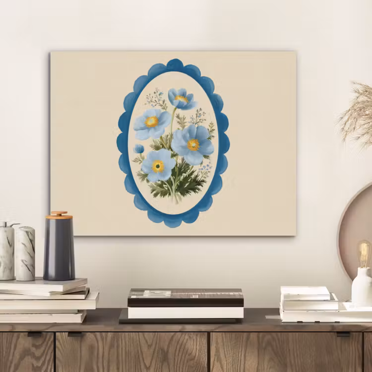 Lijst - Bloemen - Lichtblauw - Illustratie PET vilt klein -sfeer1