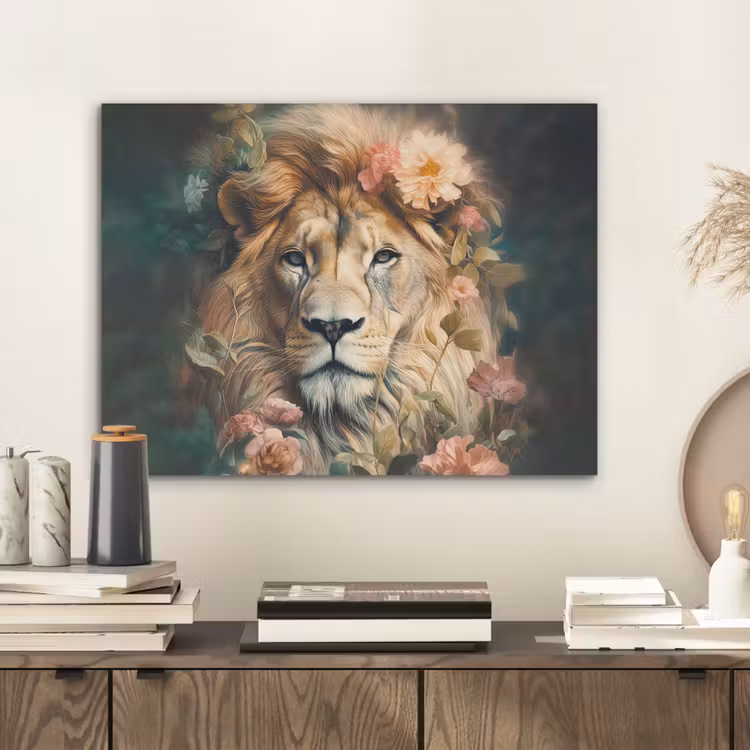 Leeuw - Leeuwenkop - Wilde dieren - Bloemen PET vilt klein -sfeer1