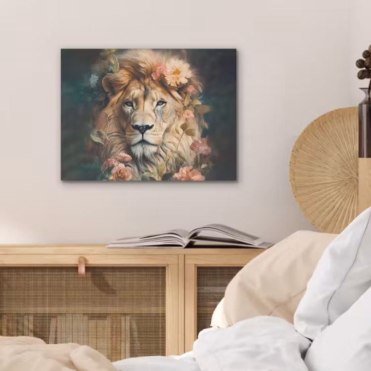 Leeuw - Leeuwenkop - Wilde dieren - Bloemen PET vilt klein -sfeer3