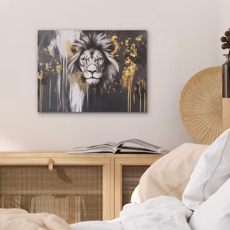 Leeuw - Portret - Verfspatten - Grijs PET vilt klein -sfeer3