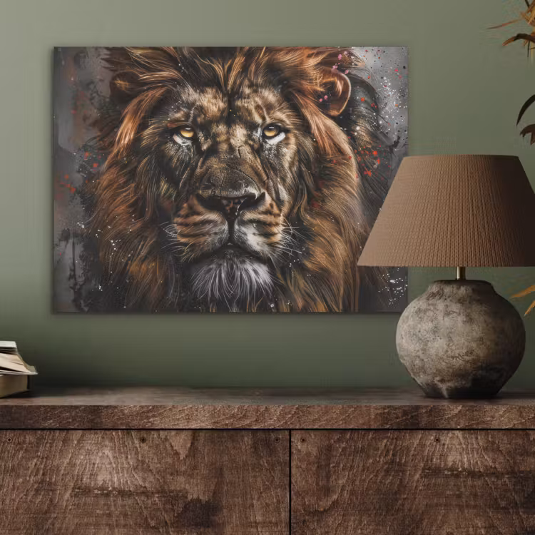Leeuw - Dieren - Portret - Zwart - Luxe PET vilt klein -sfeer2